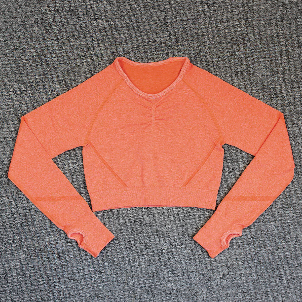 Explosive Seamless Tight Smiley Yoga Long Sleeve Women's High Elastic Pleated Quick-drying Solid Color Sports Top