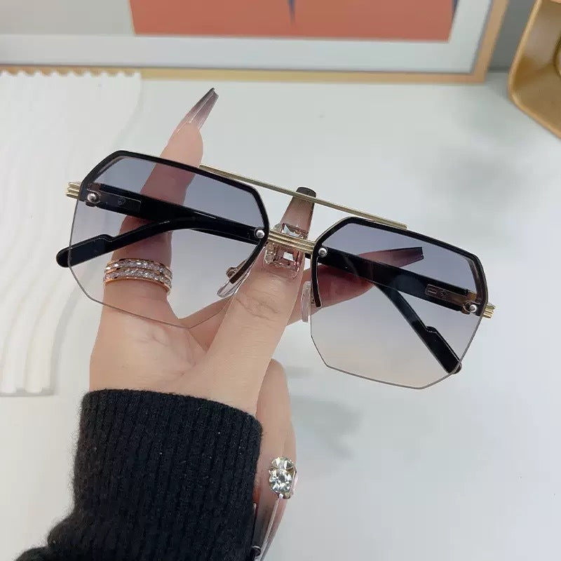 New Cross-Border Men's Double-Beam Half-Frame Polygonal Metal Casual Fashion Sunshade Sunglasses High-End Sunglasses