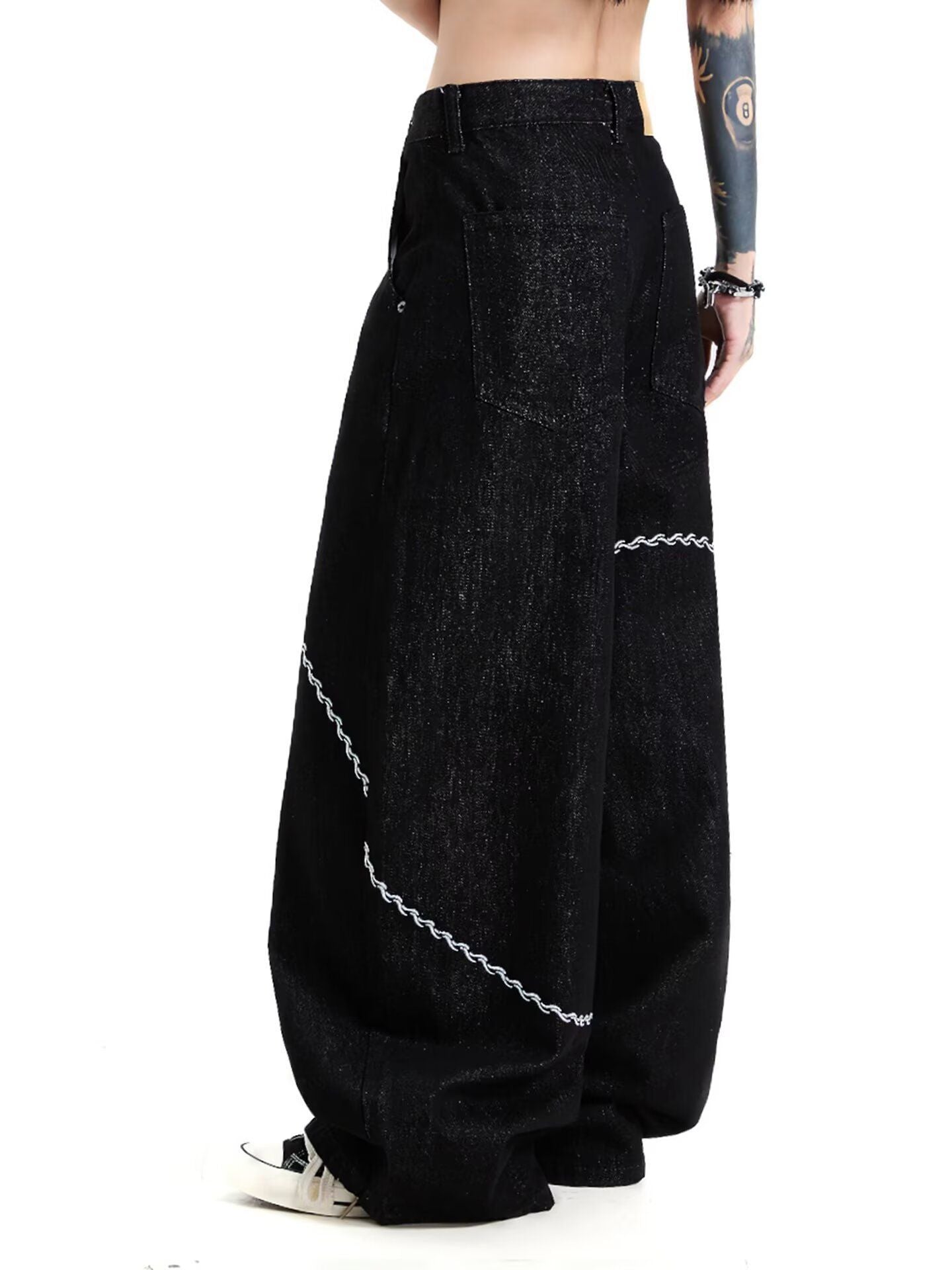 American Style 2025 Black Denim Long Pants for Men and Women, Trendy Street Style, Handsome Design, Loose Wide-Leg Scimitar Casual Pants