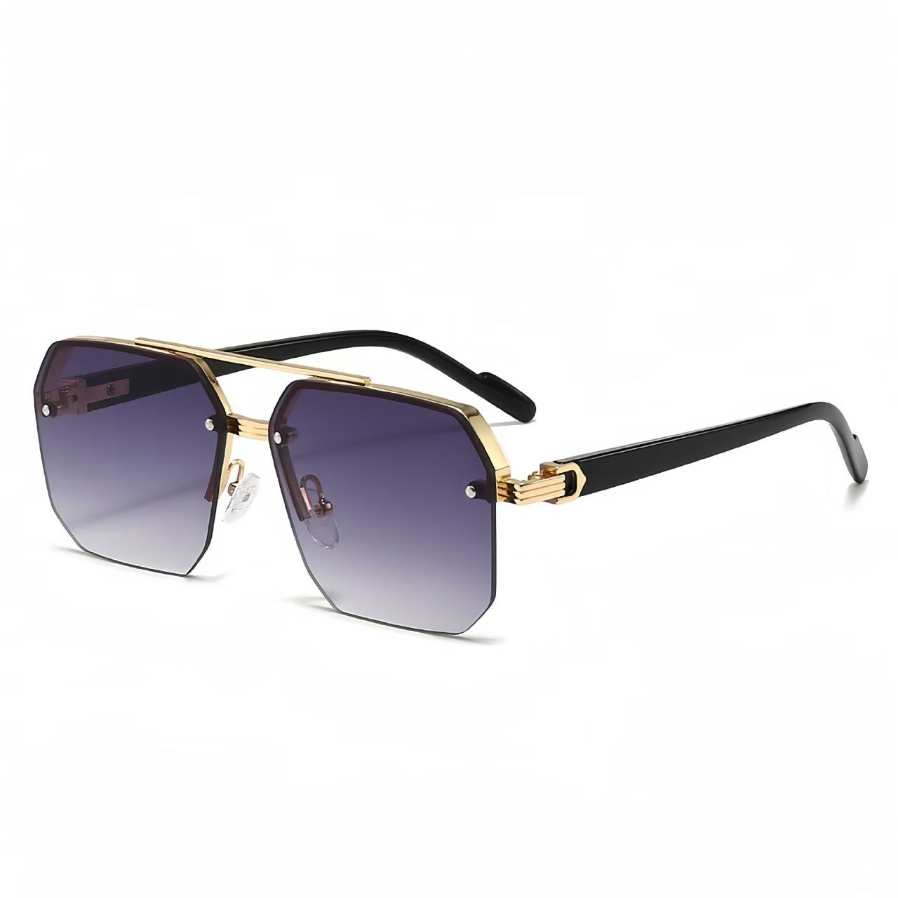 New Cross-Border Men's Double-Beam Half-Frame Polygonal Metal Casual Fashion Sunshade Sunglasses High-End Sunglasses