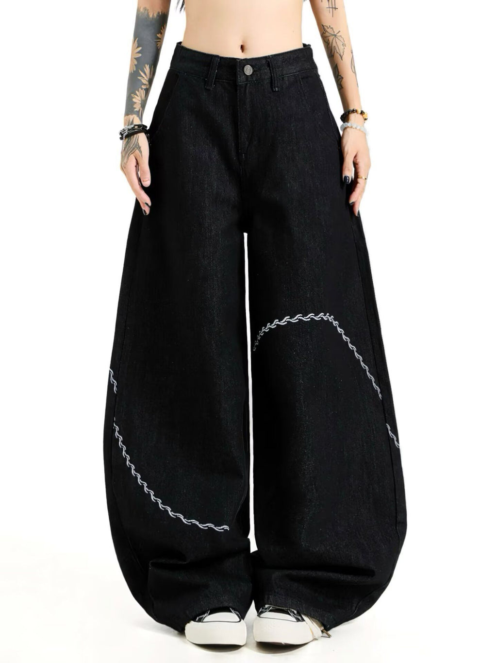 American Style 2025 Black Denim Long Pants for Men and Women, Trendy Street Style, Handsome Design, Loose Wide-Leg Scimitar Casual Pants