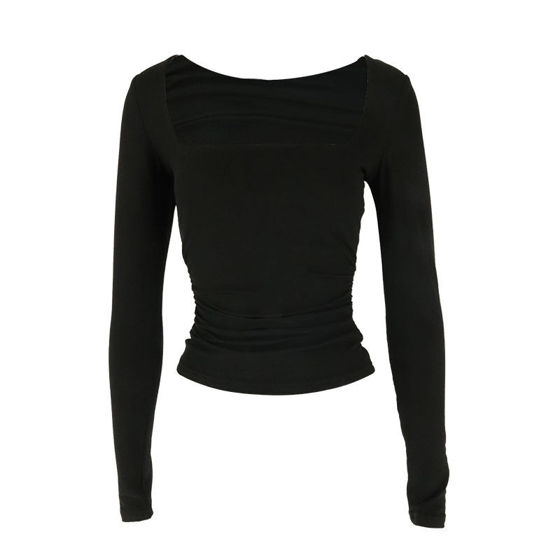 Ac562 Creative Style 2024 Summer Trendy Street Style Polyester Pullover Square Neck Slim Fit Women's T-Shirt