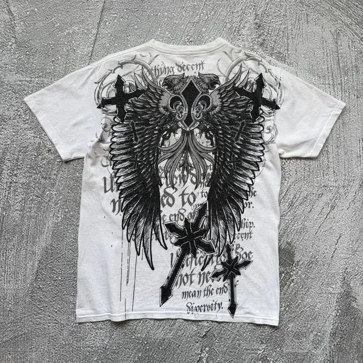 Classique Y2K Style gothique T-shirt imprimé surdimensionné T-shirt haute rue chemises gothique col rond couverture en coton nouveaux hommes femmes T-shirt