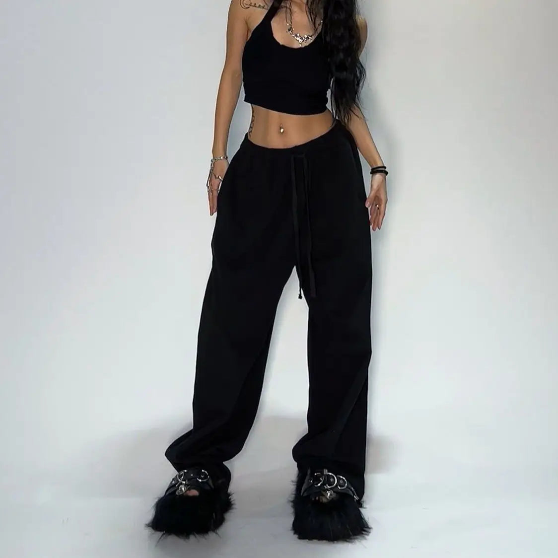 Y2k gris pantalons décontractés Vintage fonctionnel tactique hommes femmes Premium Jogging pantalon à jambes larges cordon Streetwear pantalons de survêtement