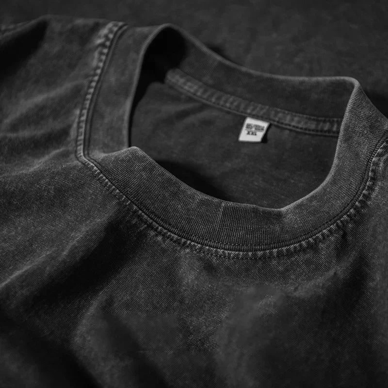 Style américain rétro lourd couleur unie à manches courtes T-shirt hommes femmes été rue à la mode lavé vieux vêtements surdimensionnés