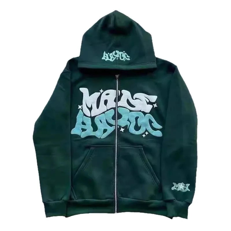 Sweat-shirt à capuche pour homme 2026, style streetwear gothique punk hip-hop, imprimé, avec fermeture éclair, vêtements pour homme