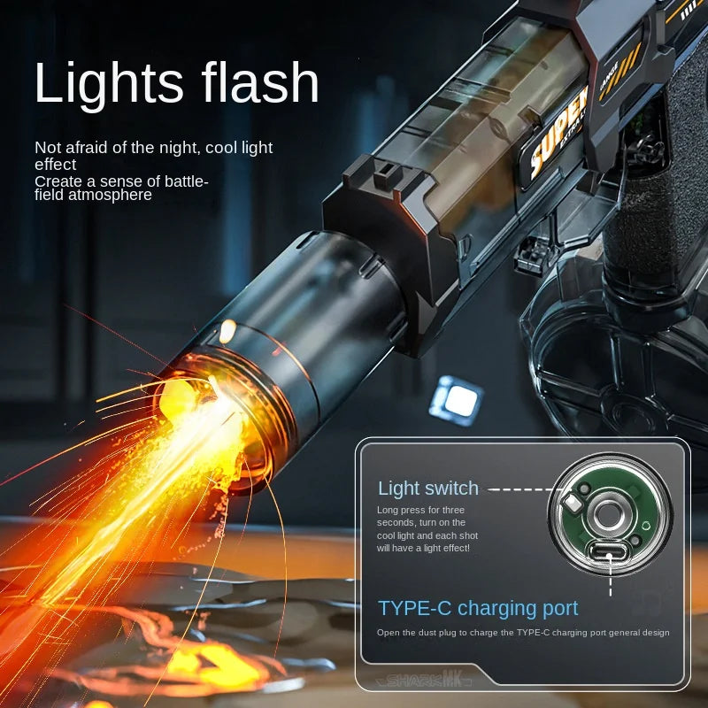 Pistolet à eau électrique avec pulvérisation légère, effet de flamme, haute pression continue, puissant pistolet à eau d'extérieur, jouets pistolet na wode