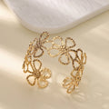 Bracelet à fleurs délicates en acier inoxydable, couleur or, manchette ouverte pour femmes, bijoux de mariage, accessoires de fête de vacances, cadeaux