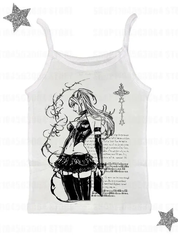 Mode gothique vêtements Streetwear esthétique Grunge bébé réservoir Vintage années 2000 femmes Punk imprimé décontracté Y2k Style débardeur Emo filles