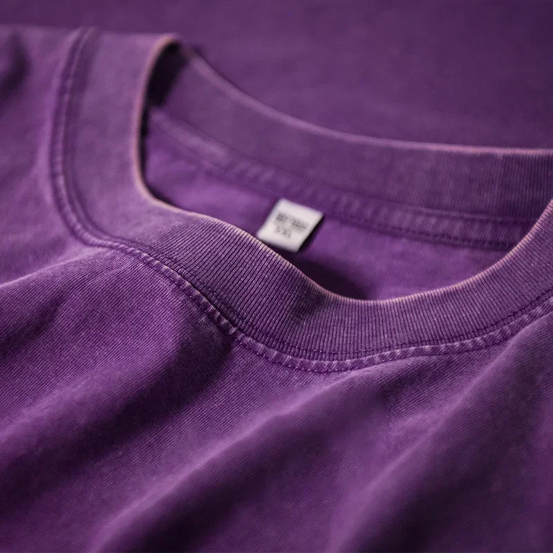Style américain rétro lourd couleur unie à manches courtes T-shirt hommes femmes été rue à la mode lavé vieux vêtements surdimensionnés
