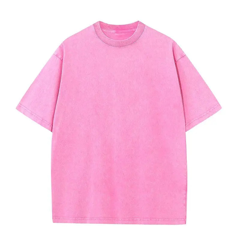 T-shirt rétro américain unisexe à manches courtes, couleur unie, style streetwear tendance, délavé et oversize pour l'été