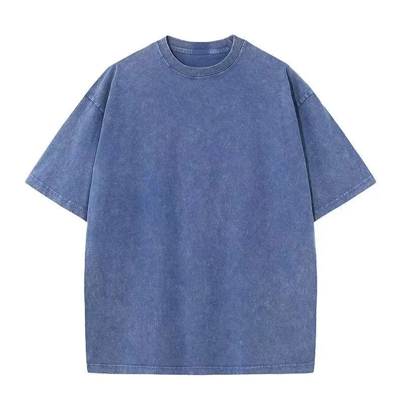 T-shirt rétro américain unisexe à manches courtes, couleur unie, style streetwear tendance, délavé et oversize pour l'été