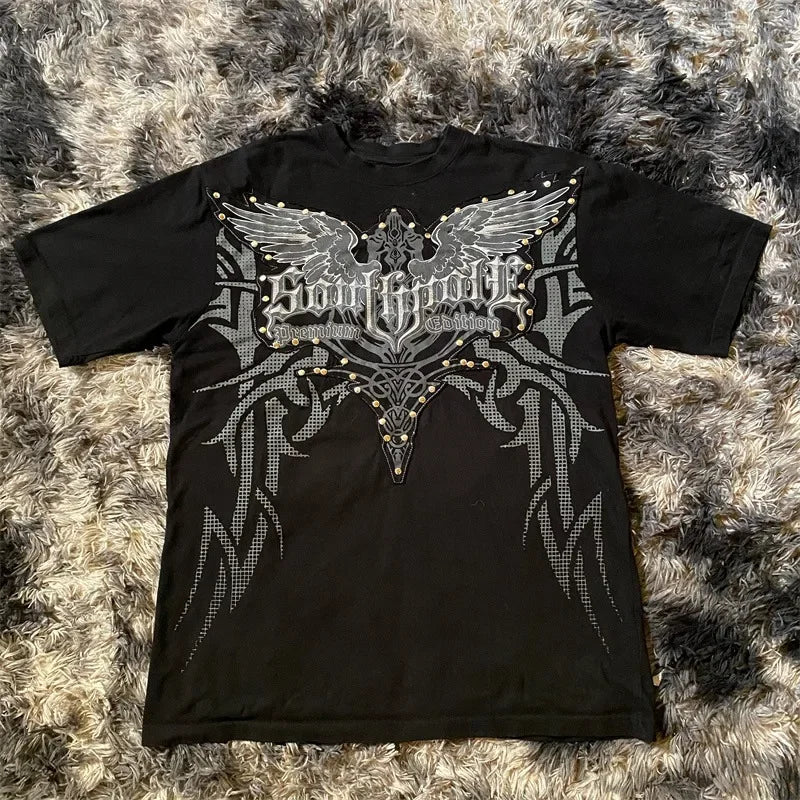 Classique Y2K Style gothique T-shirt imprimé surdimensionné T-shirt haute rue chemises gothique col rond couverture en coton nouveaux hommes femmes T-shirt