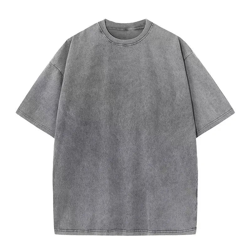 T-shirt rétro américain unisexe à manches courtes, couleur unie, style streetwear tendance, délavé et oversize pour l'été