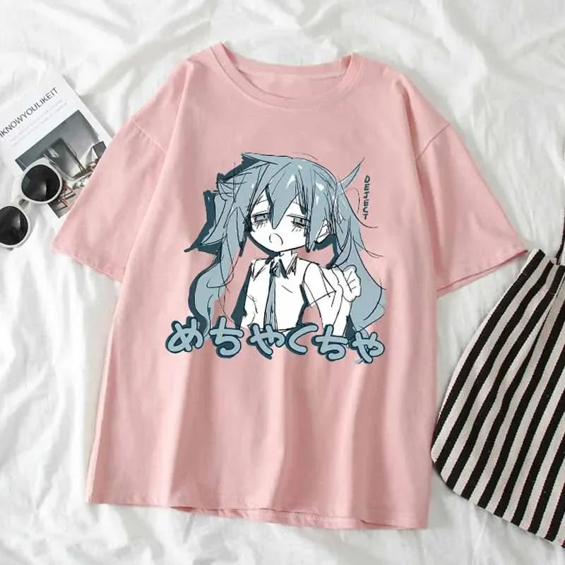 Japonais Y2K Anime Femmes T-shirt Coton Lâche Streetwear T-shirts Occasionnels Grande Taille à manches courtes Hip-hop Harajuku Hauts Femmes Vêtements