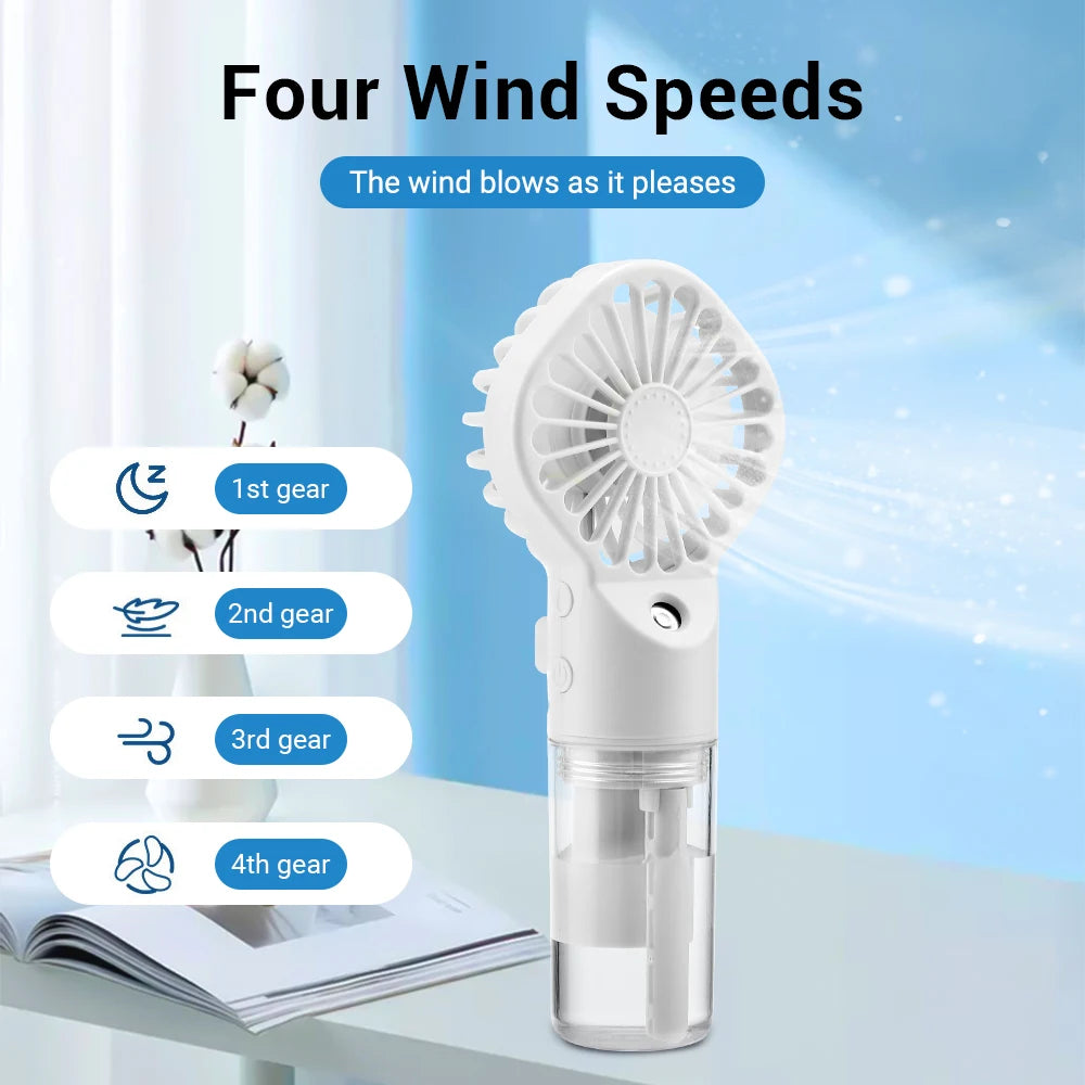    Ventilateur humidificateur portable, ventilateur à pulvérisation manuel, 4 vitesses de vent, rechargeable par USB, mini ventilateur à brume d'eau pour la chambre, l'extérieur et le camping