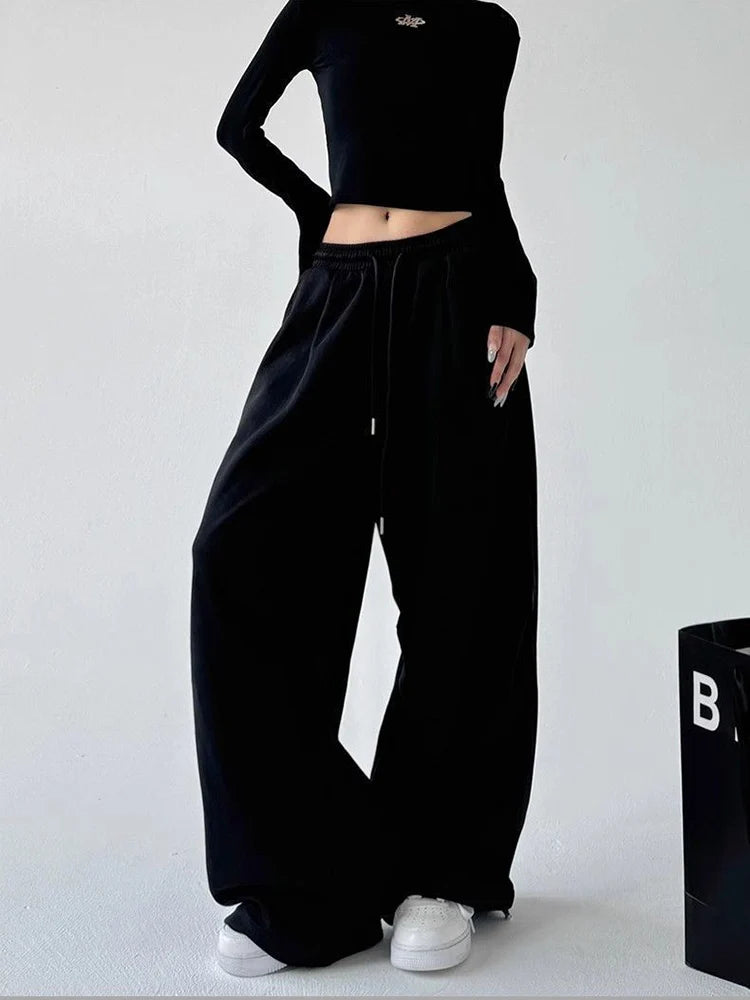 Y2K Harajuku pantalon de survêtement à jambes larges femmes Streetwear Baggy surdimensionné gris pantalon de sport taille haute cordon pantalon de jogging décontracté