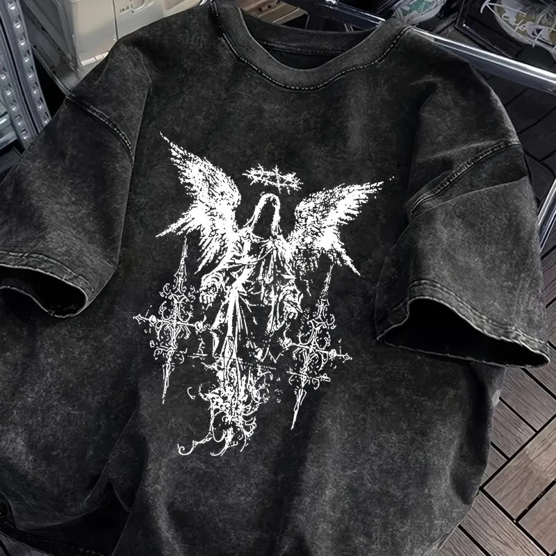 T-shirt à manches courtes pour hommes, Style gothique, Style foncé, rétro, en coton délavé, coupe ample, unisexe, tendance Y2K