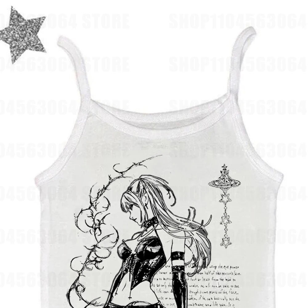 Mode gothique vêtements Streetwear esthétique Grunge bébé réservoir Vintage années 2000 femmes Punk imprimé décontracté Y2k Style débardeur Emo filles