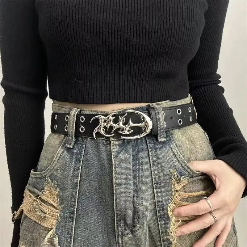 Ceinture Punk en cuir PU ajouré Y2K pour hommes et femmes, accessoire tendance pour cadeaux, ceintures de taille neutres, grande taille, nouvelle collection
