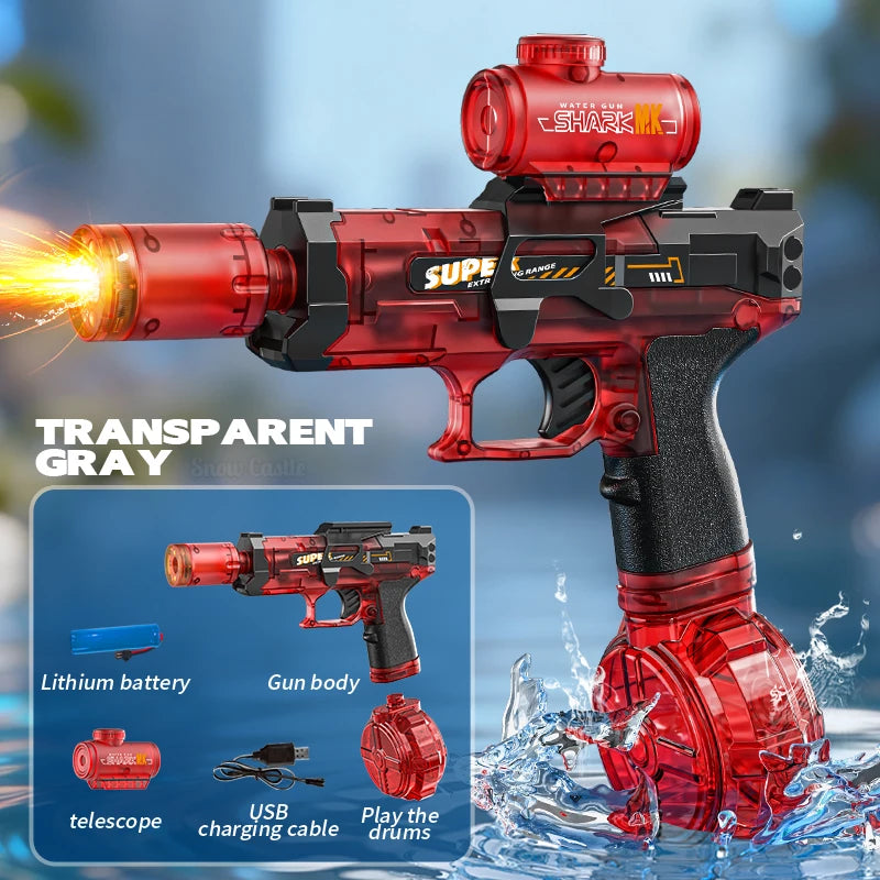 Pistolet à eau électrique avec pulvérisation légère, effet de flamme, haute pression continue, puissant pistolet à eau d'extérieur, jouets pistolet na wode