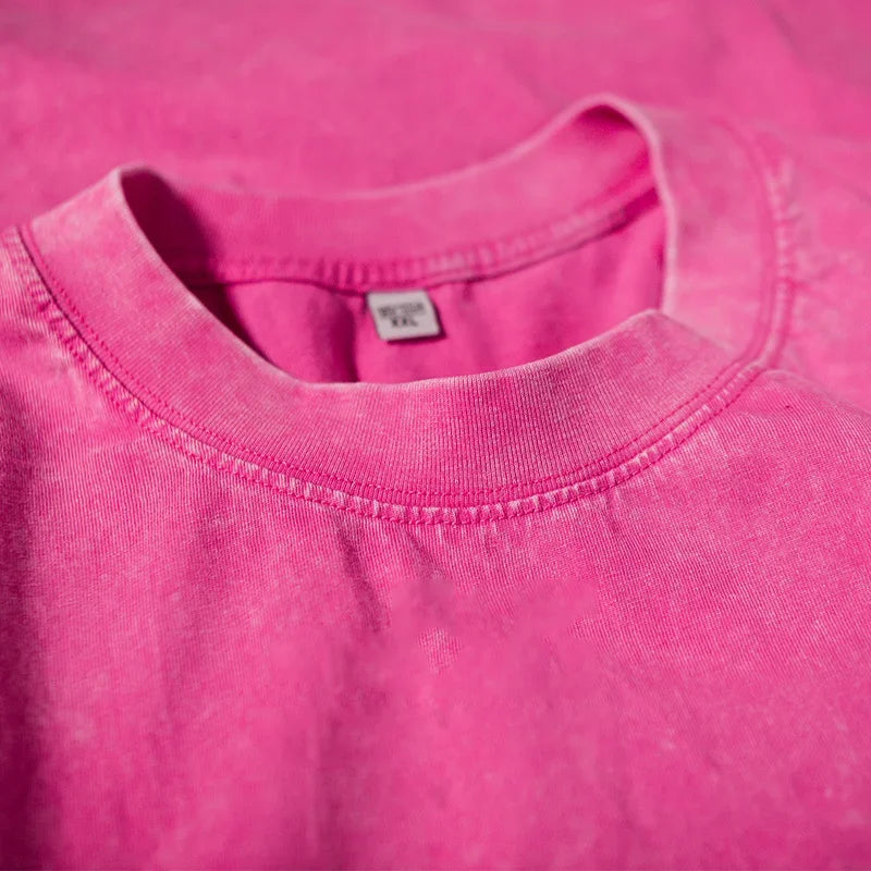 Style américain rétro lourd couleur unie à manches courtes T-shirt hommes femmes été rue à la mode lavé vieux vêtements surdimensionnés