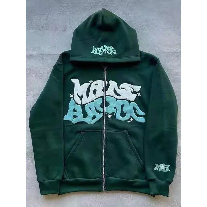 Sweat-shirt à capuche pour homme 2026, style streetwear gothique punk hip-hop, imprimé, avec fermeture éclair, vêtements pour homme