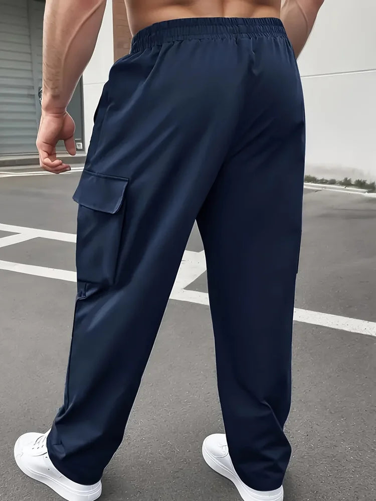 Pantalon Cargo Homme Tendance Urbaine Décontracté Multi-Poches Randonnée Extérieure Ample avec Cordon Élastique