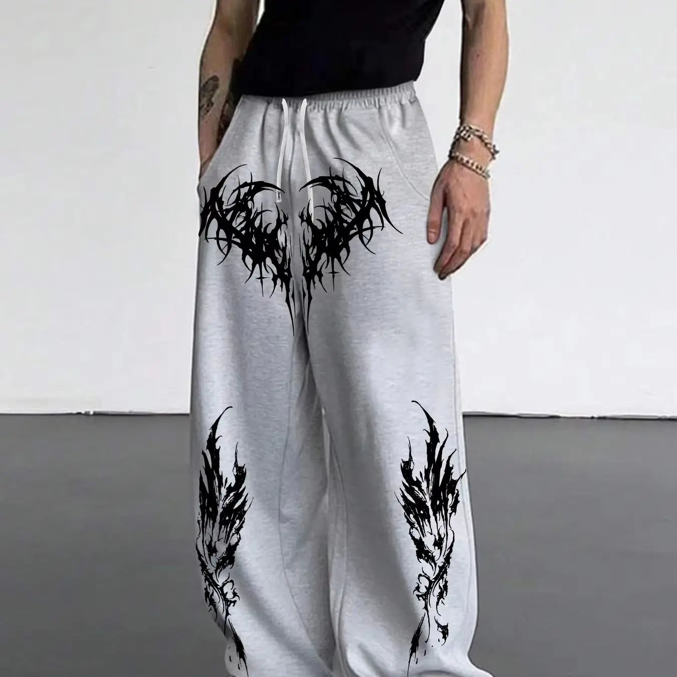 Pantalon de jogging de sport décontracté pour hommes, style gothique foncé, tendance, long, jambes larges, vêtements pour hommes, baggy