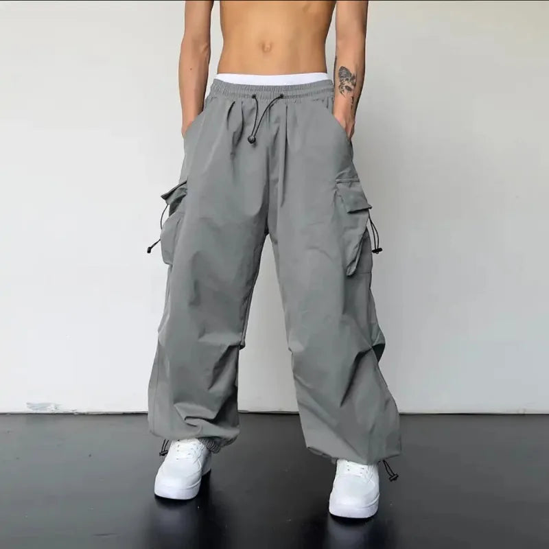 Salopette de Style américain pour hommes, pantalon de sport décontracté, taille haute, jambes larges, nouvelle collection été