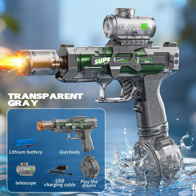 Pistolet à eau électrique avec pulvérisation légère, effet de flamme, haute pression continue, puissant pistolet à eau d'extérieur, jouets pistolet na wode