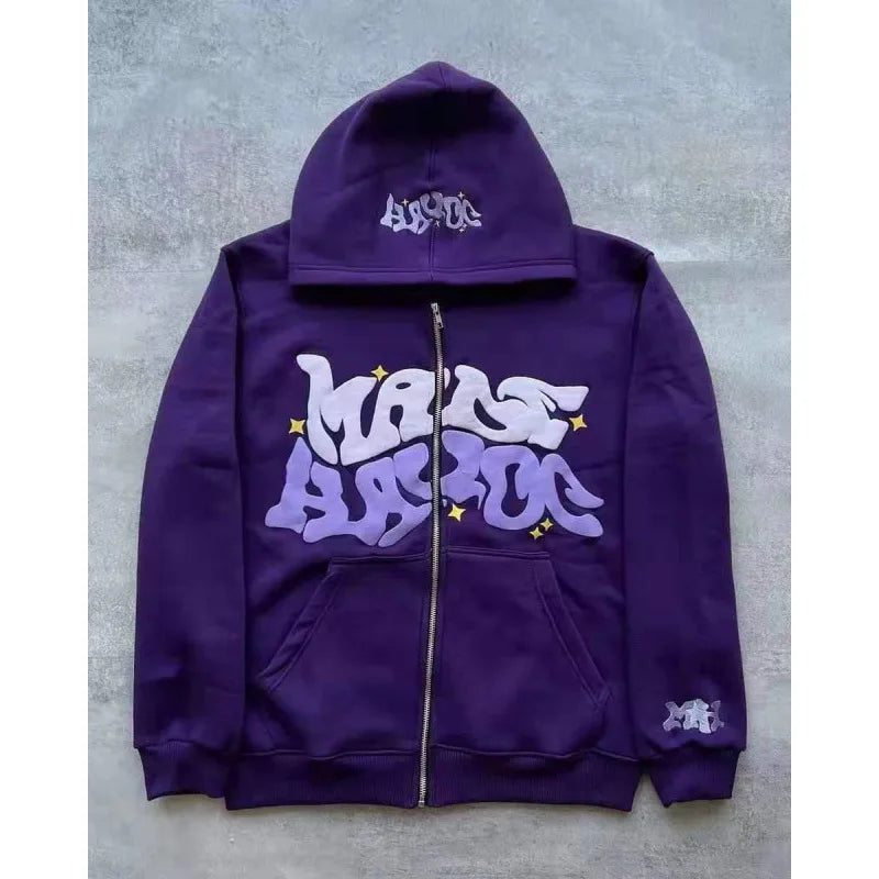 Sweat-shirt à capuche pour homme 2026, style streetwear gothique punk hip-hop, imprimé, avec fermeture éclair, vêtements pour homme