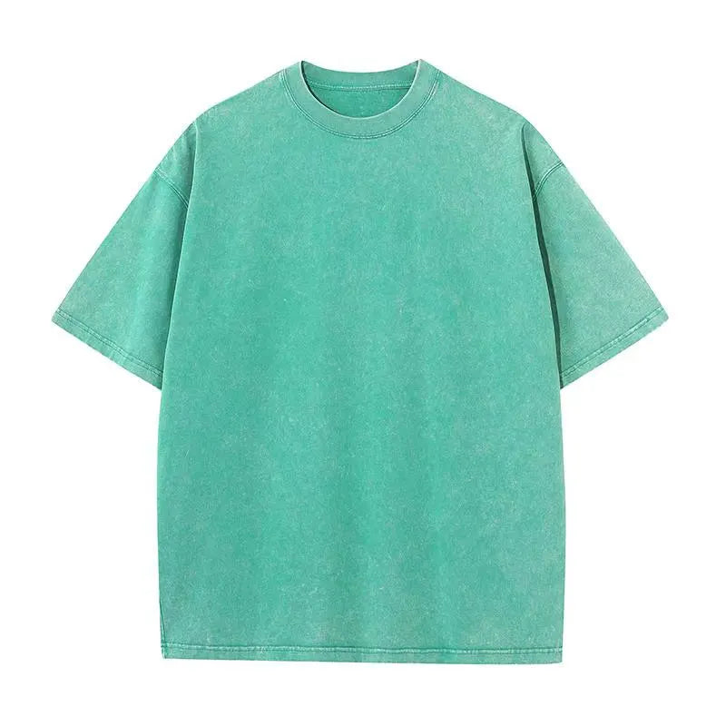 Style américain rétro lourd couleur unie à manches courtes T-shirt hommes femmes été rue à la mode lavé vieux vêtements surdimensionnés