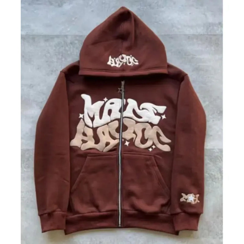 Sweat-shirt à capuche pour homme 2026, style streetwear gothique punk hip-hop, imprimé, avec fermeture éclair, vêtements pour homme