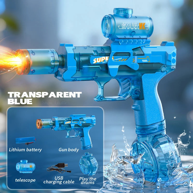 Pistolet à eau électrique avec pulvérisation légère, effet de flamme, haute pression continue, puissant pistolet à eau d'extérieur, jouets pistolet na wode