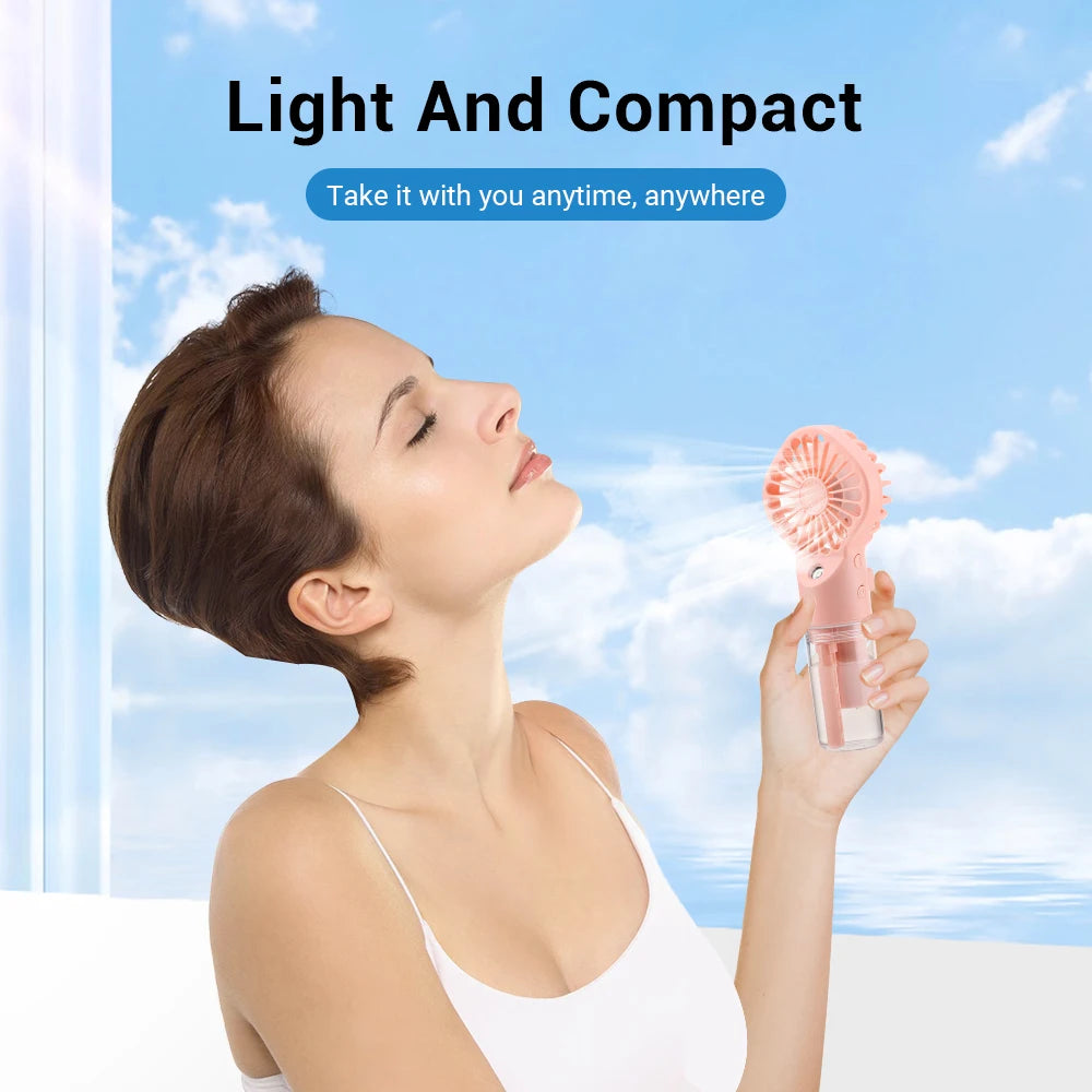    Ventilateur humidificateur portable, ventilateur à pulvérisation manuel, 4 vitesses de vent, rechargeable par USB, mini ventilateur à brume d'eau pour la chambre, l'extérieur et le camping