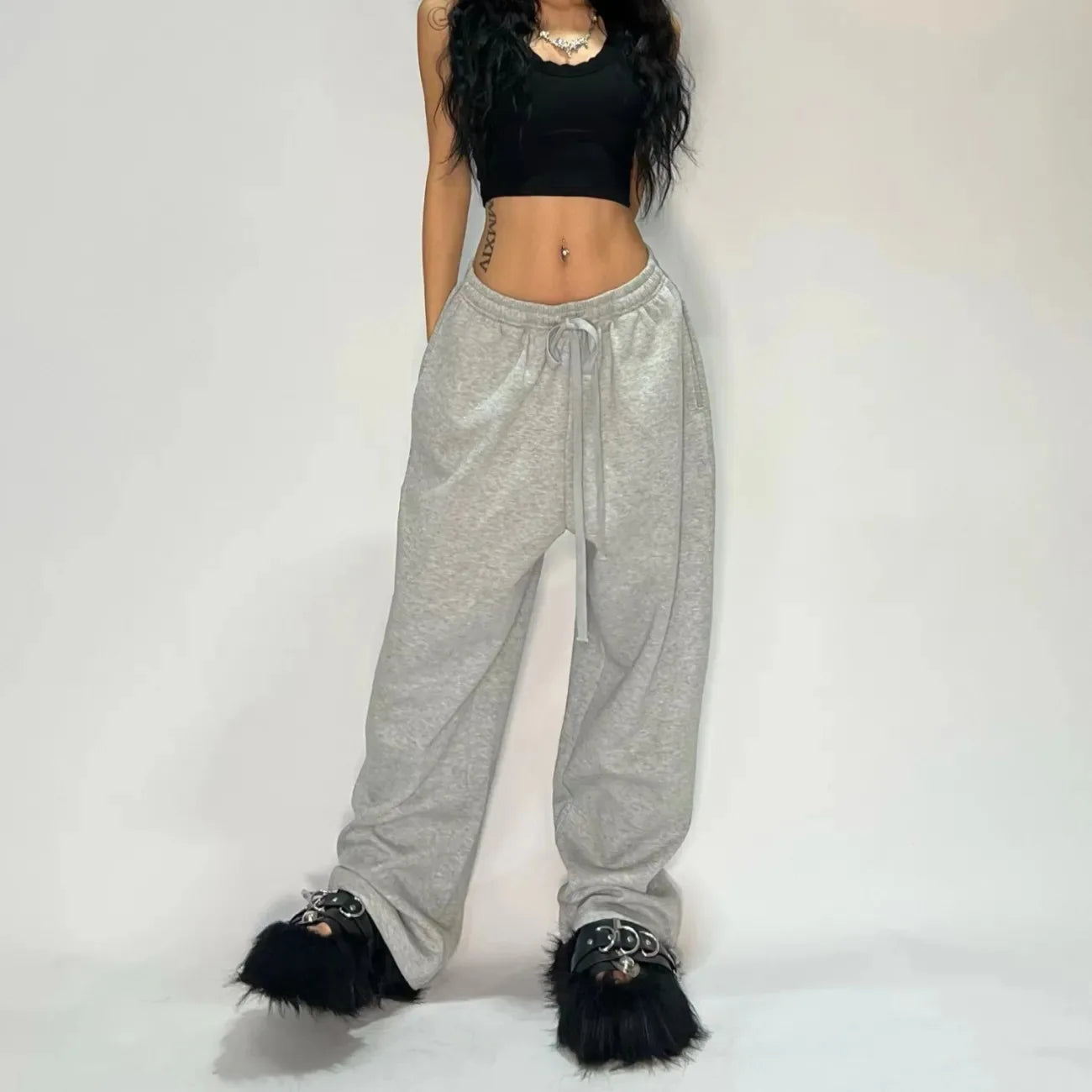 Y2k gris pantalons décontractés Vintage fonctionnel tactique hommes femmes Premium Jogging pantalon à jambes larges cordon Streetwear pantalons de survêtement