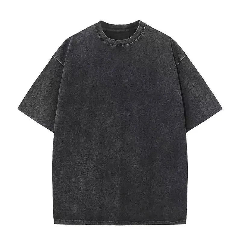 T-shirt rétro américain unisexe à manches courtes, couleur unie, style streetwear tendance, délavé et oversize pour l'été