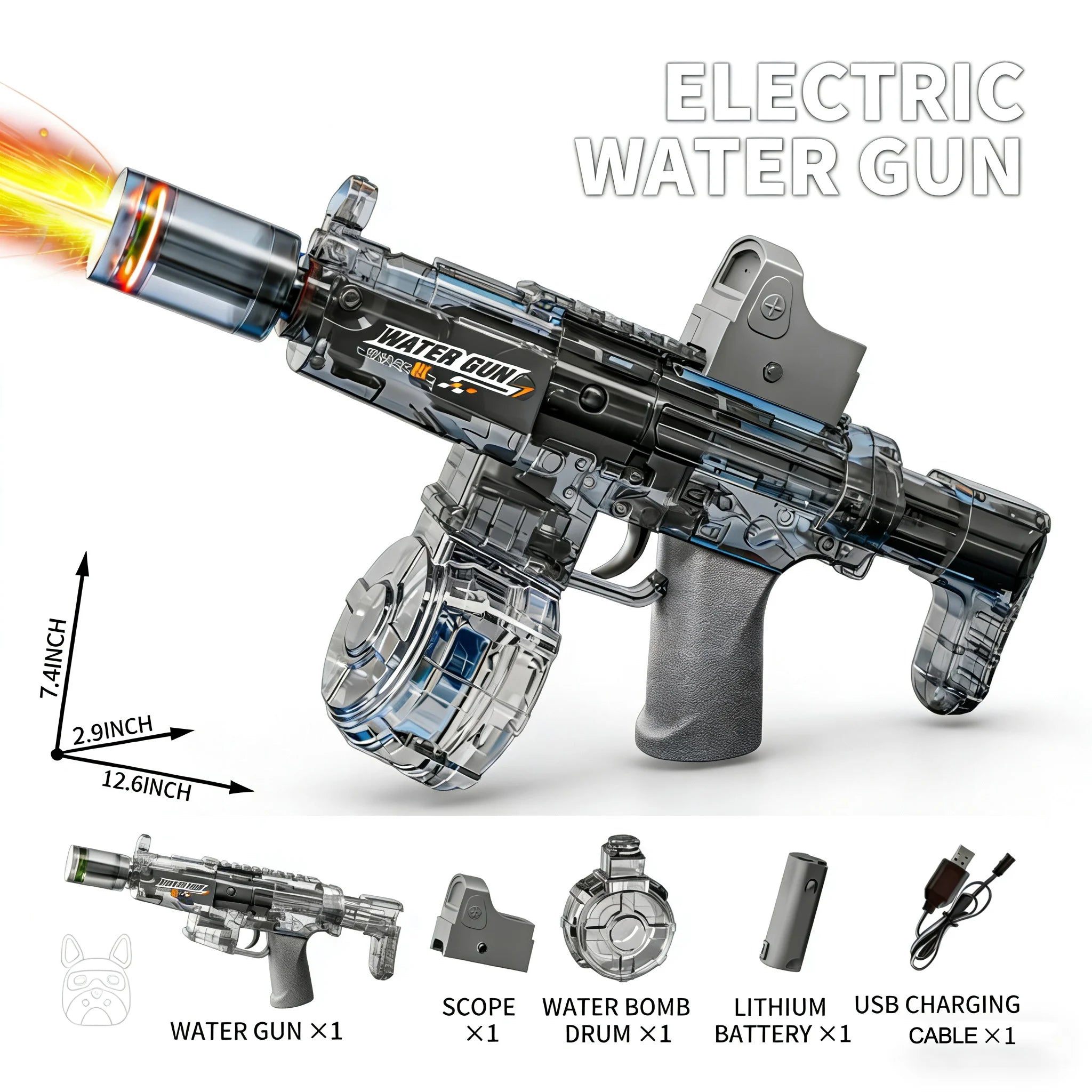 Pistolet à eau électrique à simulation de tir et de recul, jouet pour enfants avec capteur automatique et lumières, pistolet à eau pour l'été, la plage et les activités de plein air