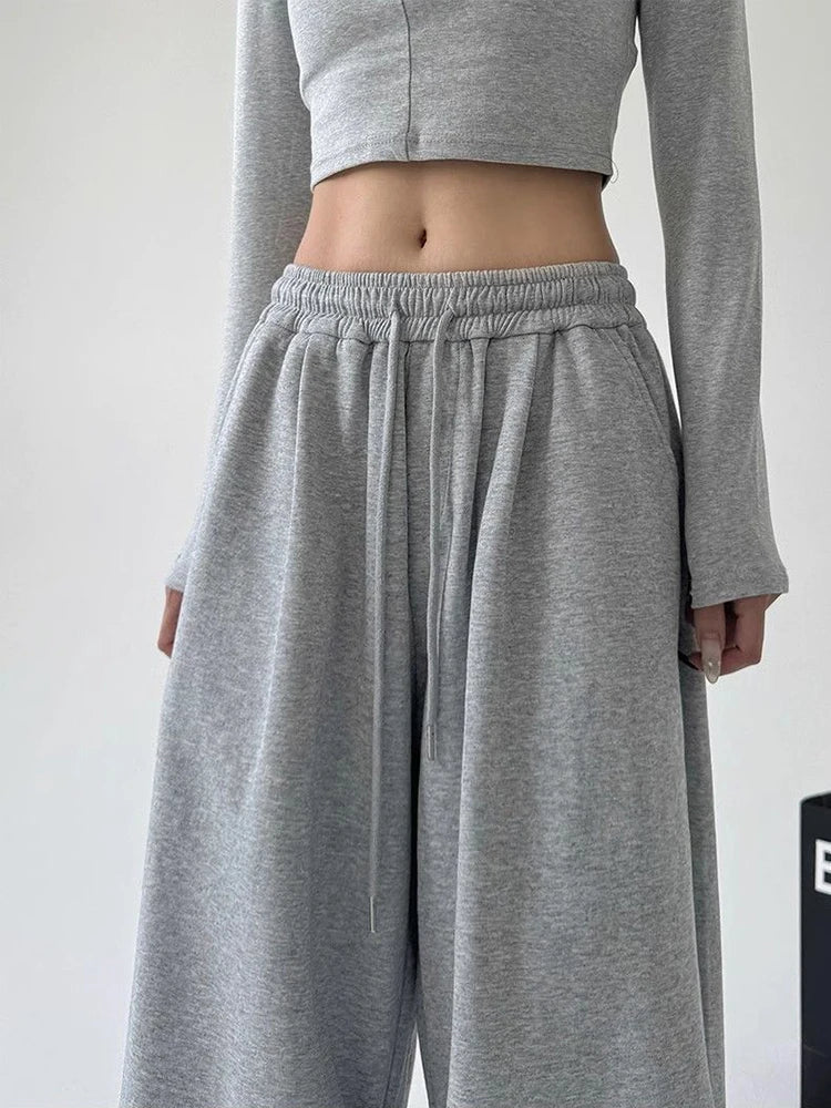 Y2K Harajuku pantalon de survêtement à jambes larges femmes Streetwear Baggy surdimensionné gris pantalon de sport taille haute cordon pantalon de jogging décontracté