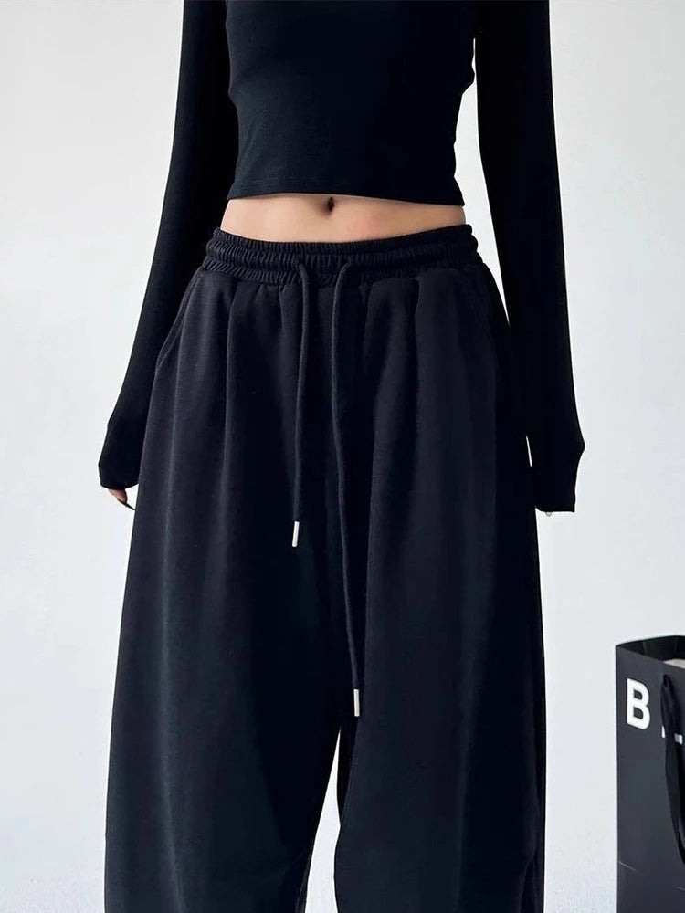 Y2K Harajuku pantalon de survêtement à jambes larges femmes Streetwear Baggy surdimensionné gris pantalon de sport taille haute cordon pantalon de jogging décontracté