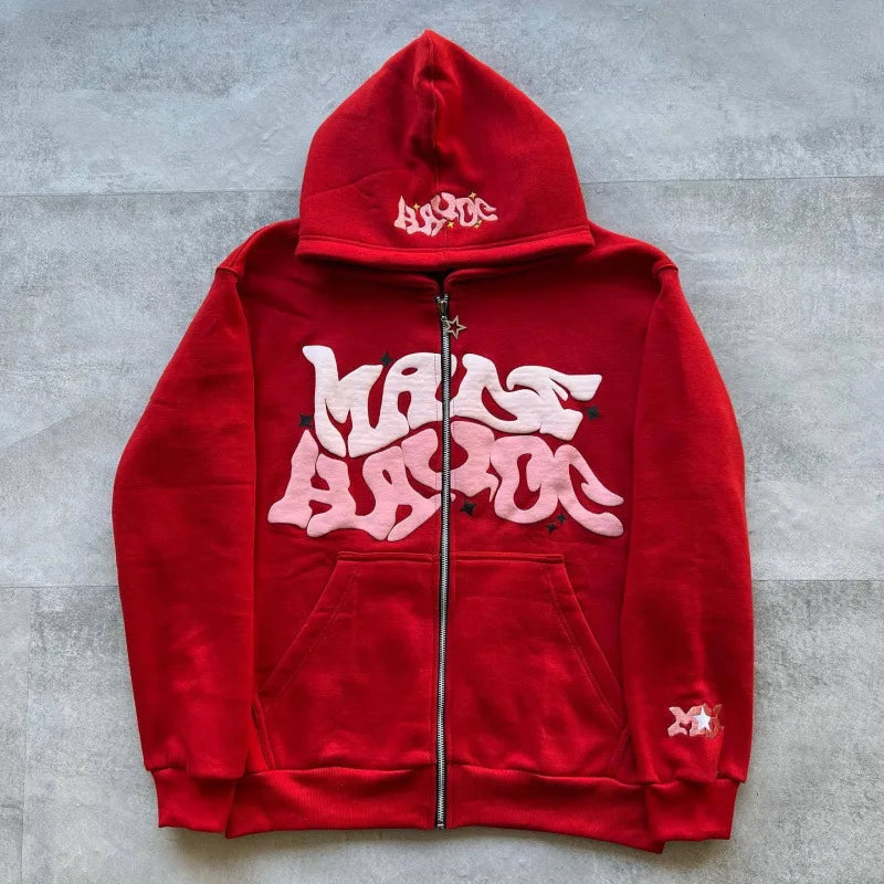 Sweat-shirt à capuche pour homme 2026, style streetwear gothique punk hip-hop, imprimé, avec fermeture éclair, vêtements pour homme