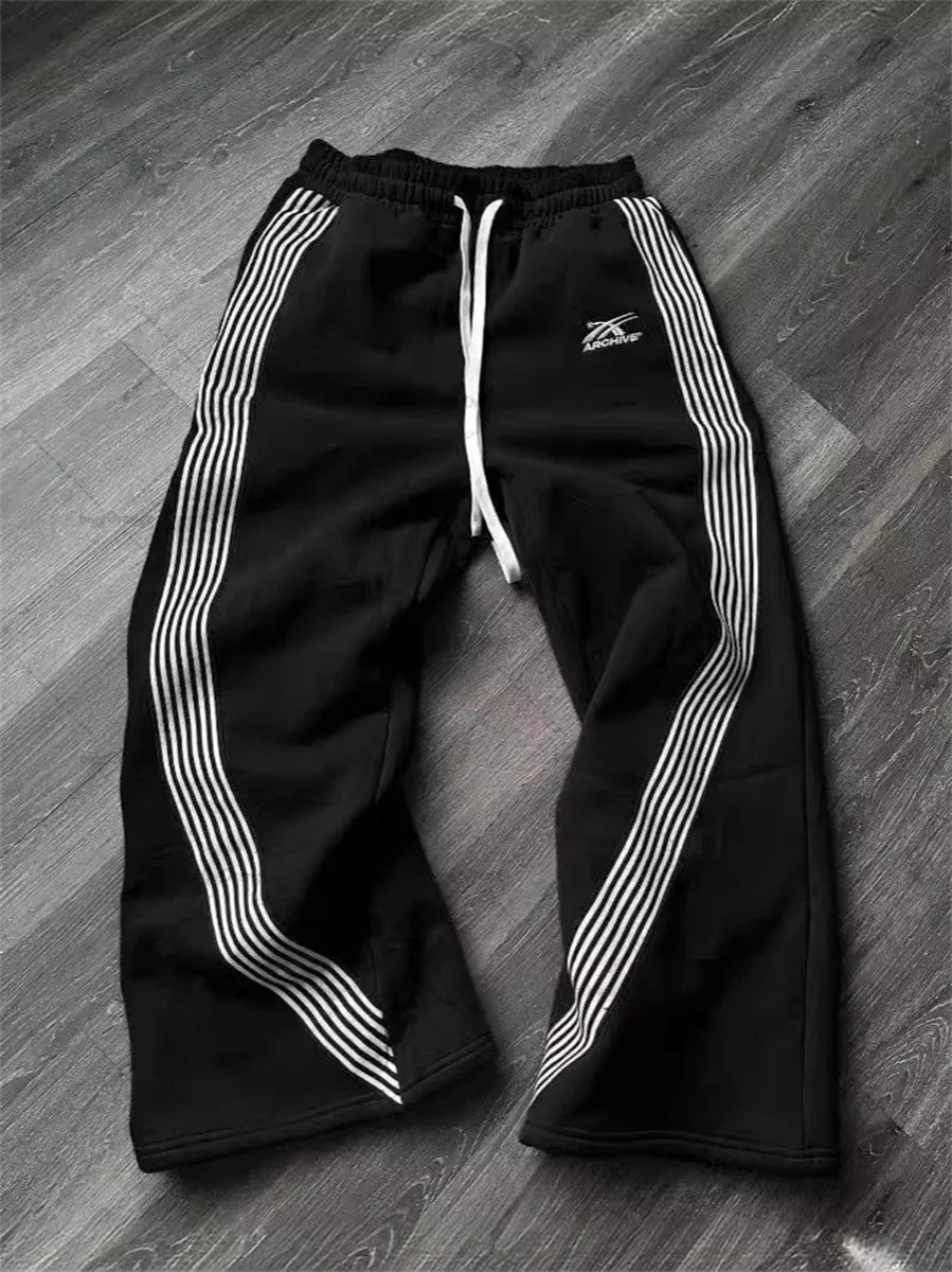 Y2k gris pantalons décontractés Vintage fonctionnel tactique hommes femmes Premium Jogging pantalon à jambes larges cordon Streetwear pantalons de survêtement