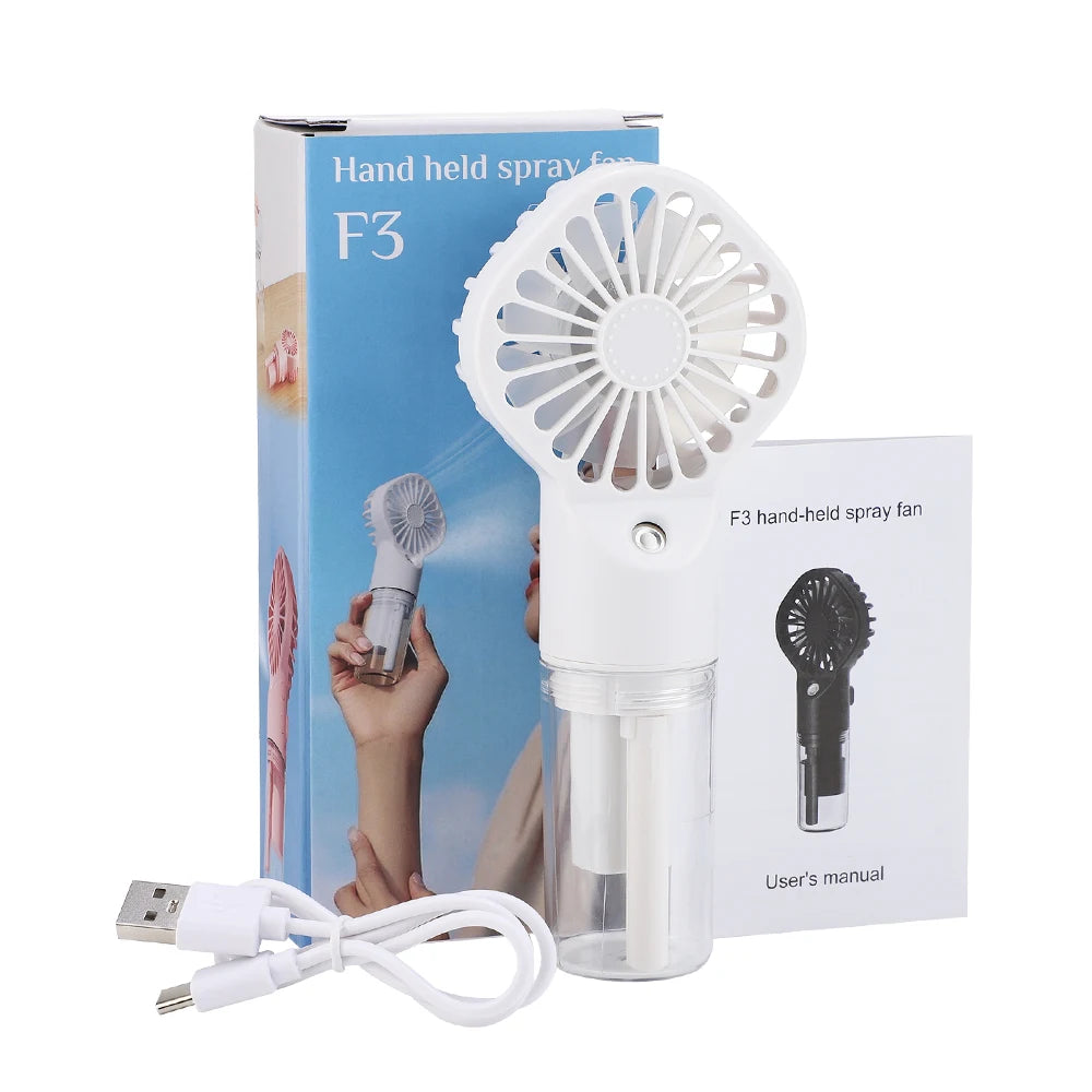   Ventilateur humidificateur portable, ventilateur à pulvérisation manuel, 4 vitesses de vent, rechargeable par USB, mini ventilateur à brume d'eau pour la chambre, l'extérieur et le camping