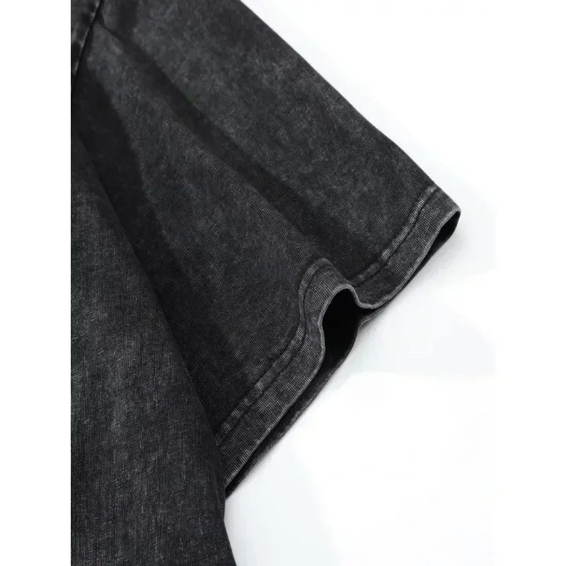T-shirt à manches courtes pour hommes, Style gothique, Style foncé, rétro, en coton délavé, coupe ample, unisexe, tendance Y2K