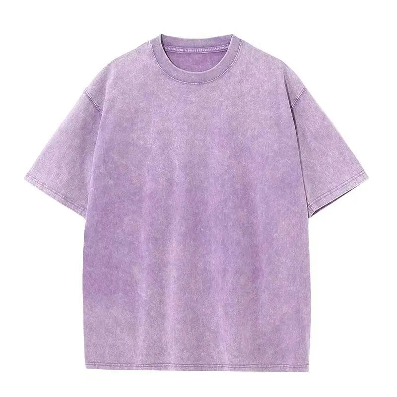 Style américain rétro lourd couleur unie à manches courtes T-shirt hommes femmes été rue à la mode lavé vieux vêtements surdimensionnés
