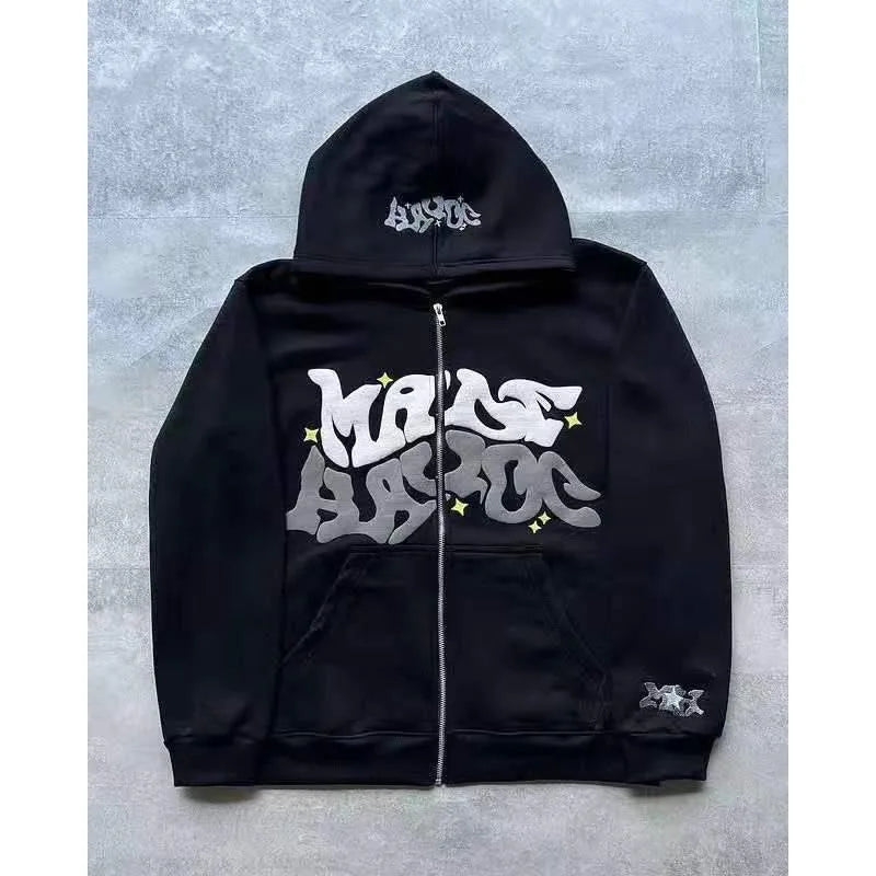 Sweat-shirt à capuche pour homme 2026, style streetwear gothique punk hip-hop, imprimé, avec fermeture éclair, vêtements pour homme