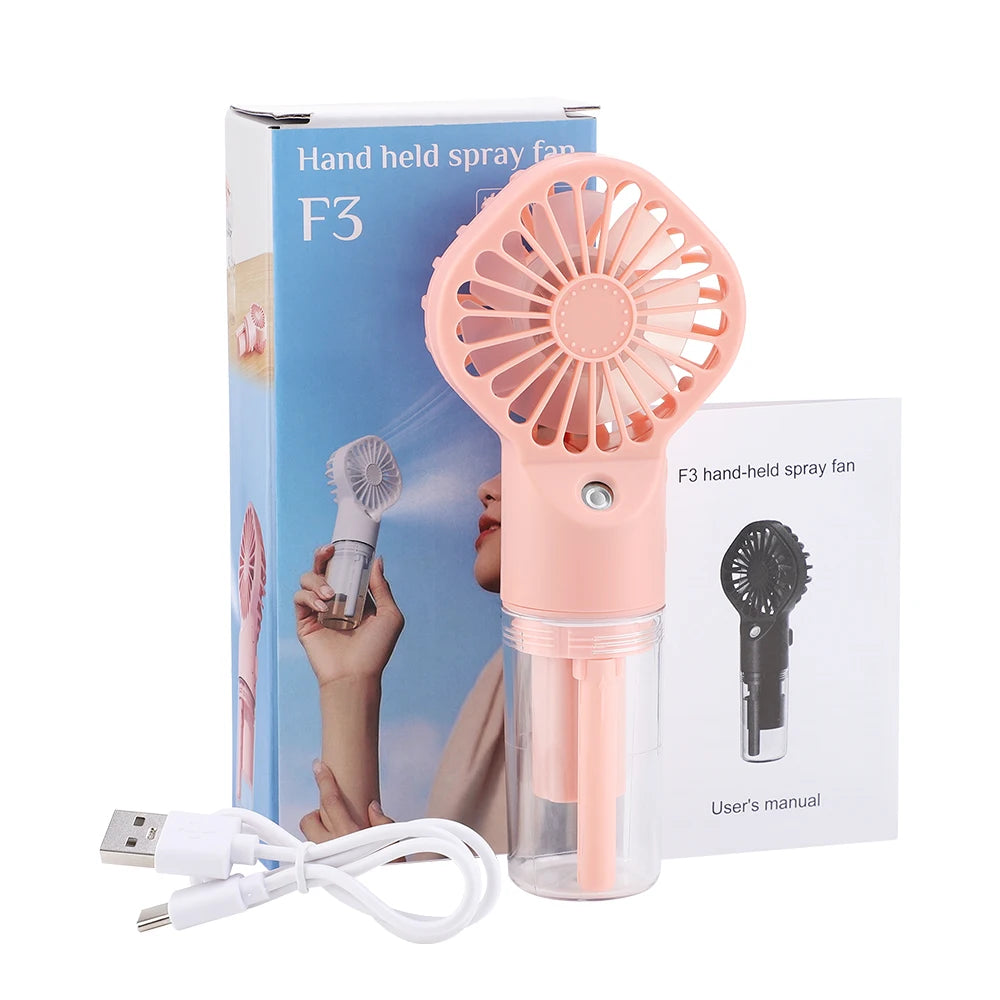    Ventilateur humidificateur portable, ventilateur à pulvérisation manuel, 4 vitesses de vent, rechargeable par USB, mini ventilateur à brume d'eau pour la chambre, l'extérieur et le camping