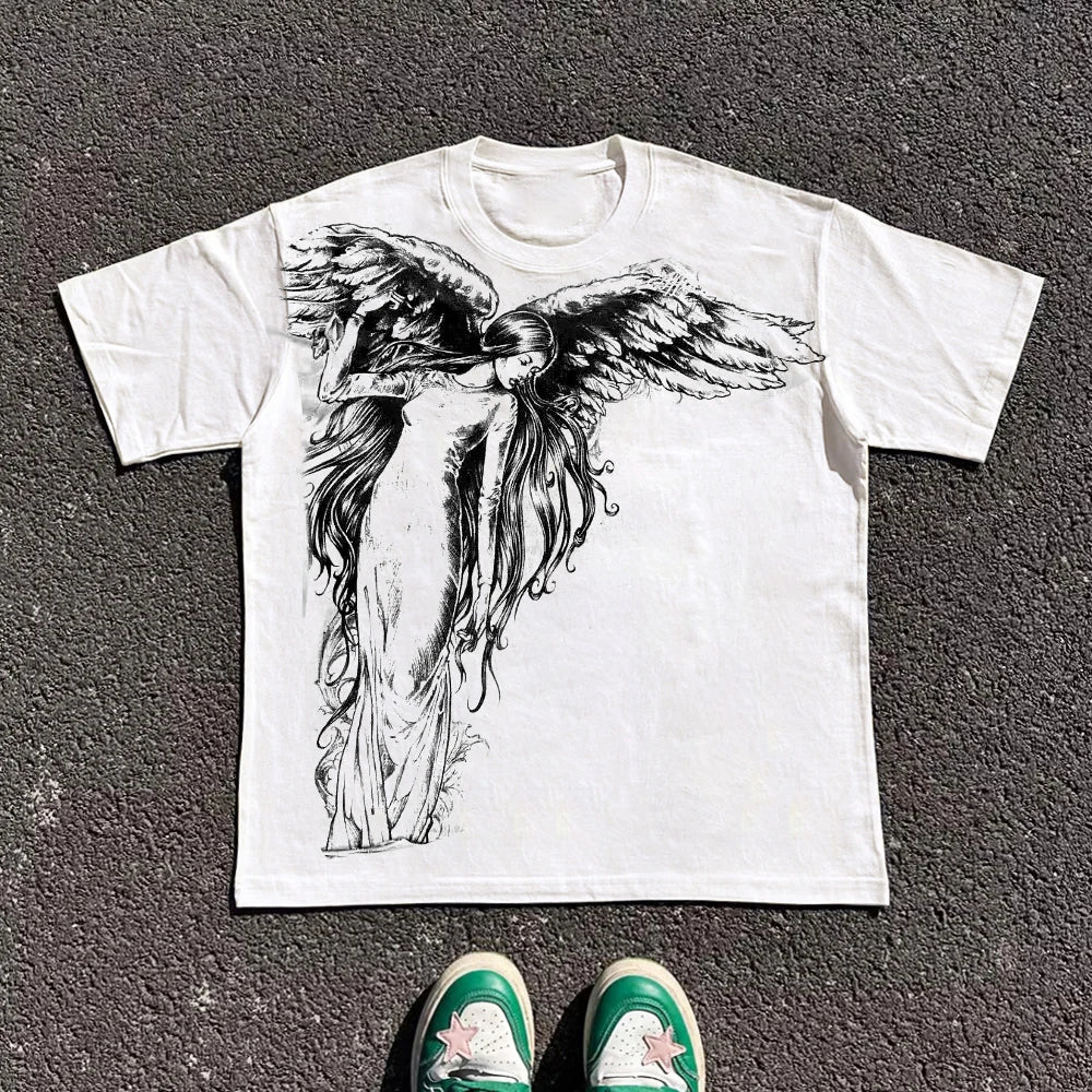 Classique Y2K Style gothique T-shirt imprimé surdimensionné T-shirt haute rue chemises gothique col rond couverture en coton nouveaux hommes femmes T-shirt