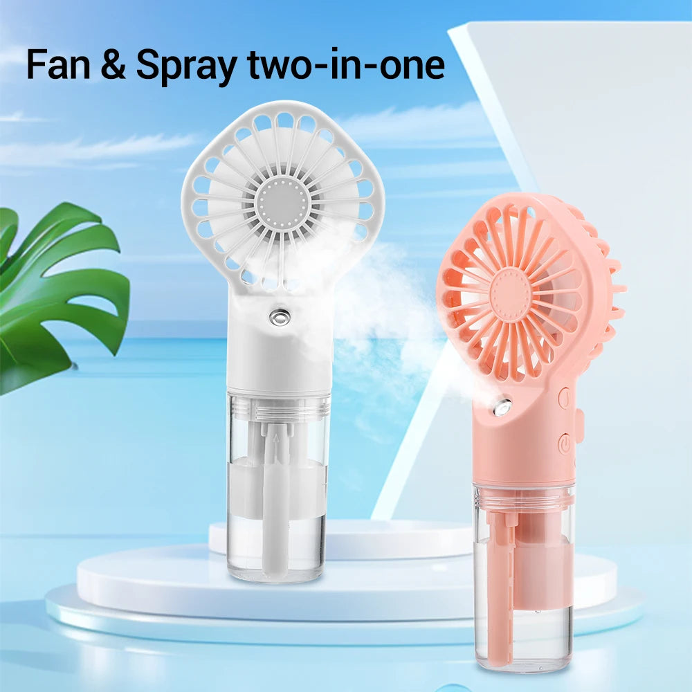    Ventilateur humidificateur portable, ventilateur à pulvérisation manuel, 4 vitesses de vent, rechargeable par USB, mini ventilateur à brume d'eau pour la chambre, l'extérieur et le camping